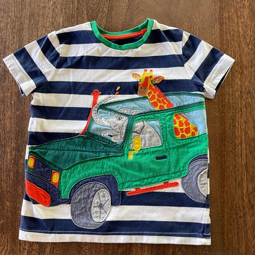 Boden Kids Elephant & Giraffe Embroidered Top